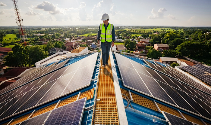 Solar panel walkway grating